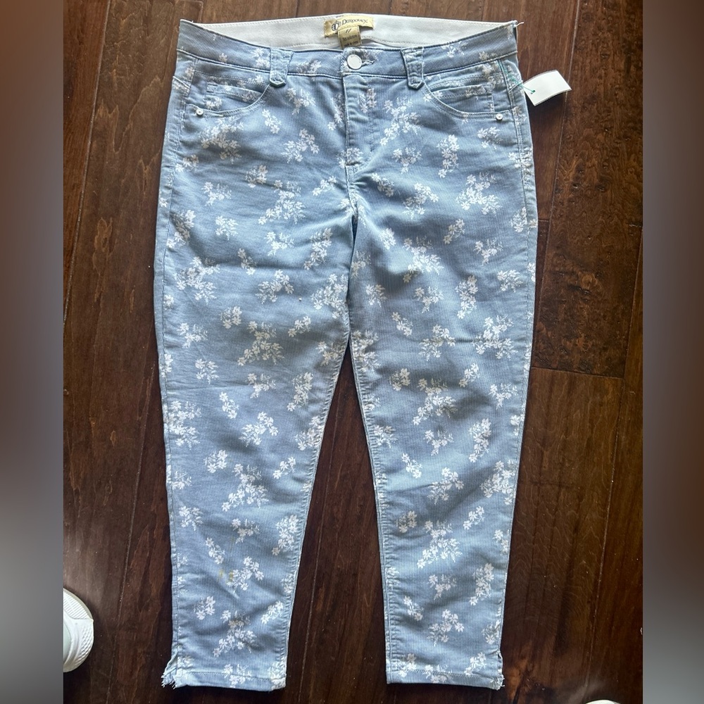Democracy Blue & White Pin Stripe Floral Vented Hem Ankle Stretch Jeans Size 14 - Picture 4 of 5